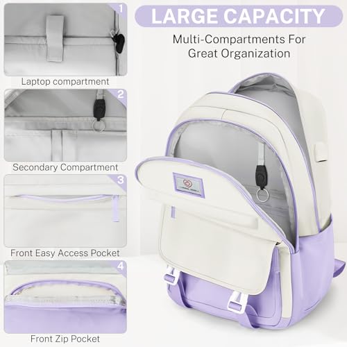 School Backpack for Girls - 4PCS Cute Girls Backpack with Lunch Box Set for Teens Women College, Middle & High School Bookbag Daypack with Aesthetic Design - 18″ Large Capacity (Age 12-25)2