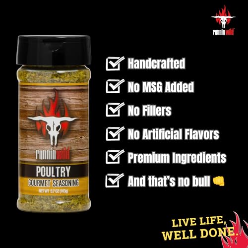Image of Gourmet Poultry Seasoning - All-Purpose Chicken & Turkey Rub with Garlic, Lemon & Spices | Premium No-MSG added Blend for Roasting, Grilling, Smoking, Rotisserie, Pork & Fish | Small-Batch by Runnin' Wild Foods, 5.7 oz