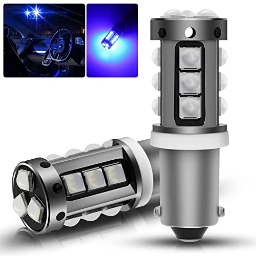 2Pcs AC/DC 9-30 1200LM BA9 BA9S LED Bulb CANBUS Error Free Super Bright 15-SMD 3030 Chip with Lens 53 57 1895 64111 LED Light Bulb for Car Interior Dome Map Door Courtesy License Plate Lights.,Blue.