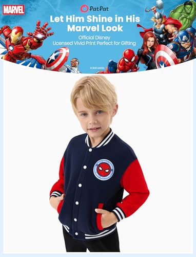 Image of Disney Marvel Bomber Jacket Spider Man Toy Story Cars Varsity Cardigan2-13Y | Officially Licensed Snap Button Coat,Fall Star Wars Graphic Cloth Top,Hulk Venom Stitch Mickey Lightning Mcqueen Kids Apparel