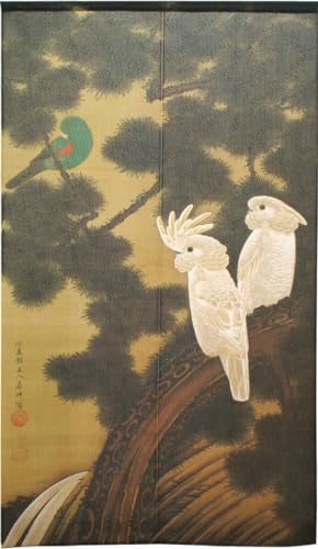 のれん工房 のれん 和風 伊藤若冲 老松鸚鵡図 日本絵画 タペストリー ポスター 幅85cm×丈150cm 91244