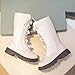 White PU Leather Riding Boots for Girls:Fashion Winter Warm Lace up Bowknot Booties Side Zip Mid Calf Waterproof Fall Shoes（Size2.5,Beige