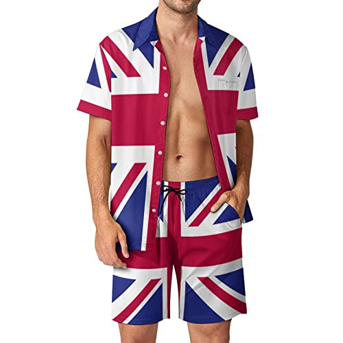 TAIZIYEAH Mens Shirts And Shorts Set 2 Pieces British Flag Casual Short Sleeve Shirt Suits for Men XL
