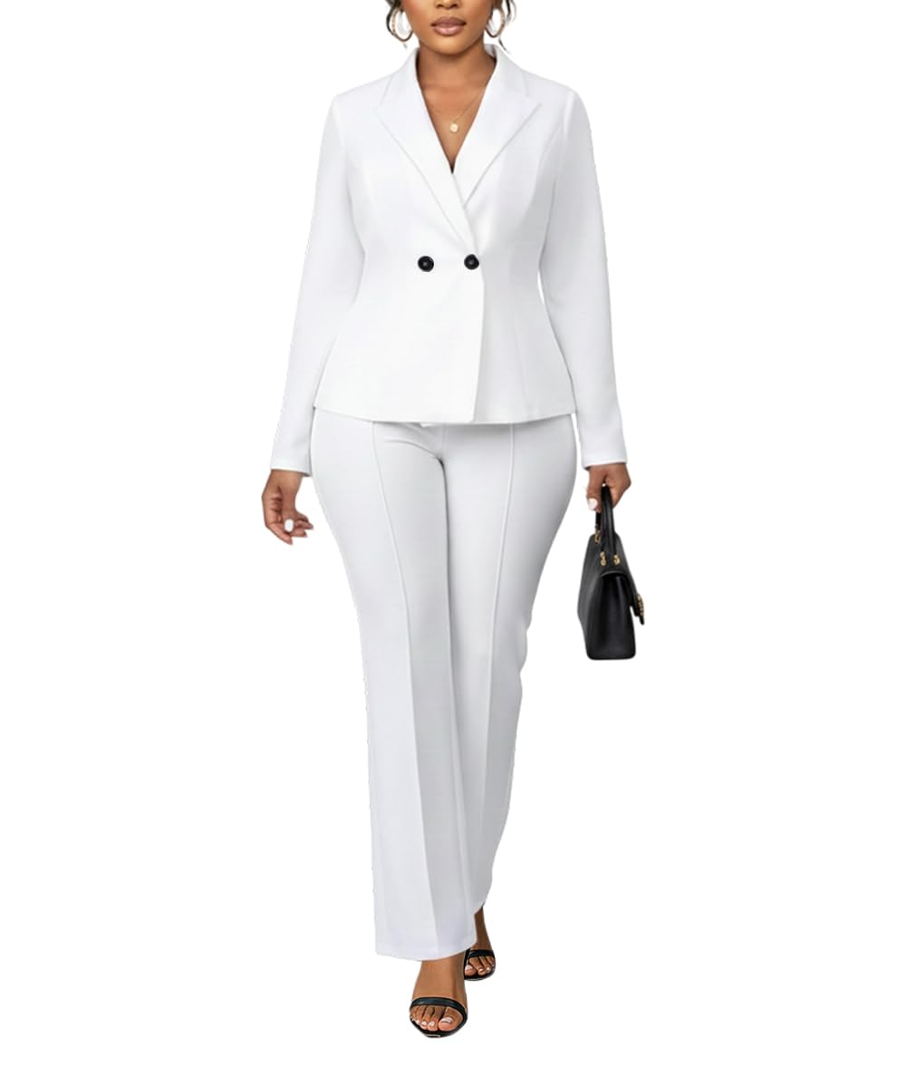 knowfashionstyle Womens Suits 2 Piece Set Business Breasted Blazer Pants Sets Casual Long Sleeve Formal Blazer Work Suit