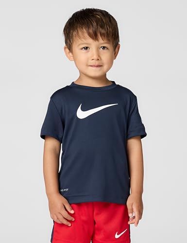Image of Nike Boys Polyester Solid Little 2 Piece Swoosh T-Shirt Tee & Mesh Shorts Set