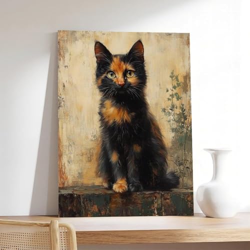 Toile chat écaille de tortue 50x75 cm pour décoration murale de salon