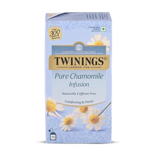 Image of Twinings Pure Chamomile Tea, 25 Tea Bags| Caffeine-Free| Flower Based Infusion| Relieves Anxiety| Promotes Good Sleep| Made With Finest Ingredients| Enjoy as Hot or Iced Tea | Pack of 1