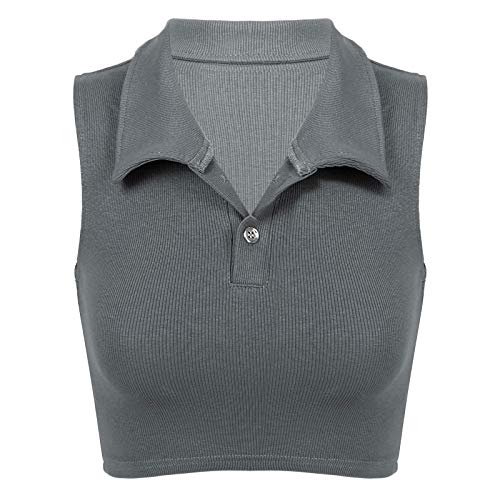 YOOJOO Women's Sleeveless Vest Button Front Crop Tank Top Ribbed