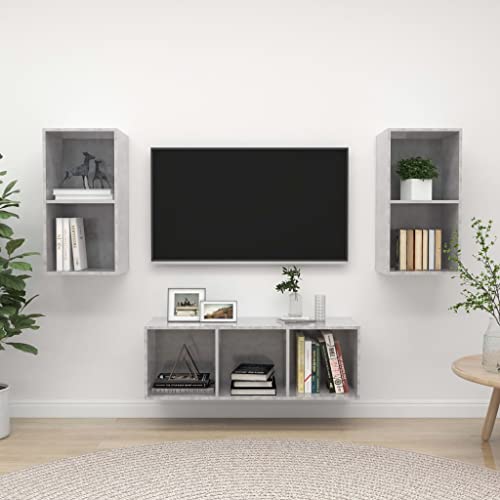 MNISDFL Mueble Salon Mueble TV Aparadores Salon Armario cocinaSet de Muebles de salón 3 pzas Madera ingeniería Gris hormigón