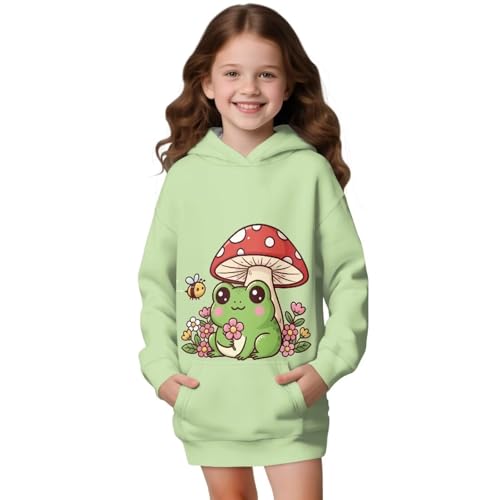 Cndexd Girl's Cozy Pullover Hooded Sweatshirts Long Sleeve Cute Frog Sweatshirt Girls Hoodies with Pocket Fashion Clothes for Teens School