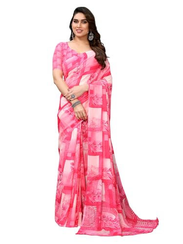 Sari en georgette floral femme vêtement indien rose taille unique 44