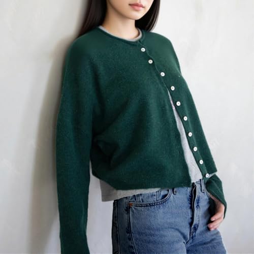 Image of Women Y2k Knitted Cardigan Long Sleeve Button Down Sweater Lightweight Casual Cardigan Loose Fall Streetwear