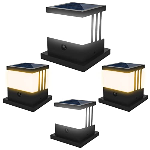 NATPOW Solar Pfostenleuchten Gartenleuchten Outdoor Post Cap Lampe mit 3 Modi LED-Licht wasserdicht für Holzpfosten, Parkplätze, Höfe, Flure, Zaun, Gärten 4 Packs(Schwarz) Cover