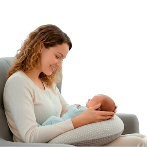 Pirinins Cojin Blando Bebe,100% Algodon Organico,Almohada para bebé, Lactancia, Cojin Baby en Forma de U, Suave,Hipoalergenico, Transpirable, Industria España (Marron Lunares Blancos)