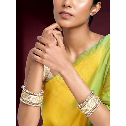 Image of Peora Silk Thread Matching Floral Bangle Set Bridal Chuda Chura Jewellery for Women Girls Navratri Gift - 2.8 inch