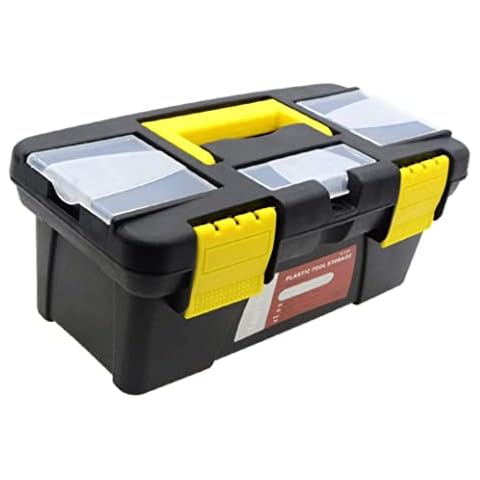 Tool Accessories Box,Portable Toolbox 10inch 2 Layer Plastic Hand Tool Chest Storage Case with Compartment Cover