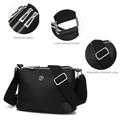 Image of Eslcorri Lightweight Nylon Crossbody Bag for Women, 3 Pocket Casual Shoulder Purse with Adjustable Strap for Travel Daily Use | Well-organized