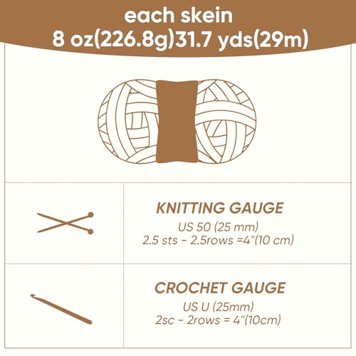Image of 8 Jumbo Packs Chunky Chenille Yarn for Crocheting, 31.7 yds, 8 oz Each Skein Bulky Thick Fluffy Yarn for Knitting, Super Bulky Chunky Yarn for Hand Knitting Blanket, Soft Plush Yarn - Khaki