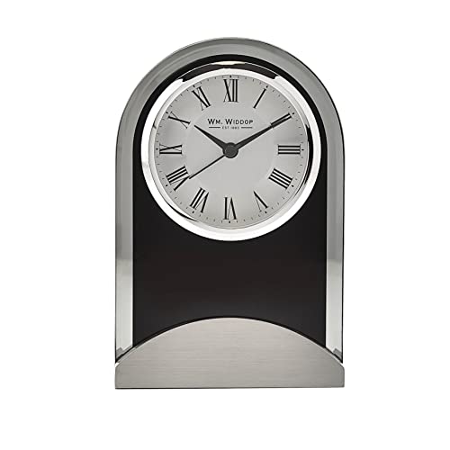Widdop and Co W2912 Kaminsimsuhr aus Glas und Holz, Modern, Schwarz, 17.5 x 11.5 x 4 cm, Quarz, Tischplatte, Indoor, Silent Clock