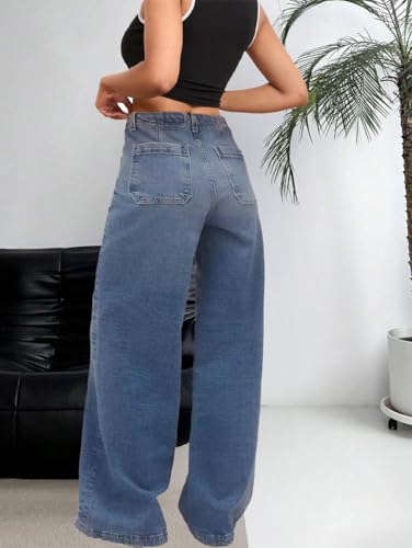 LaiyiVic Wide Leg Jeans for Women High Waisted Stretchy Straight Pants Leg Boyfriend Baggy Jeans4