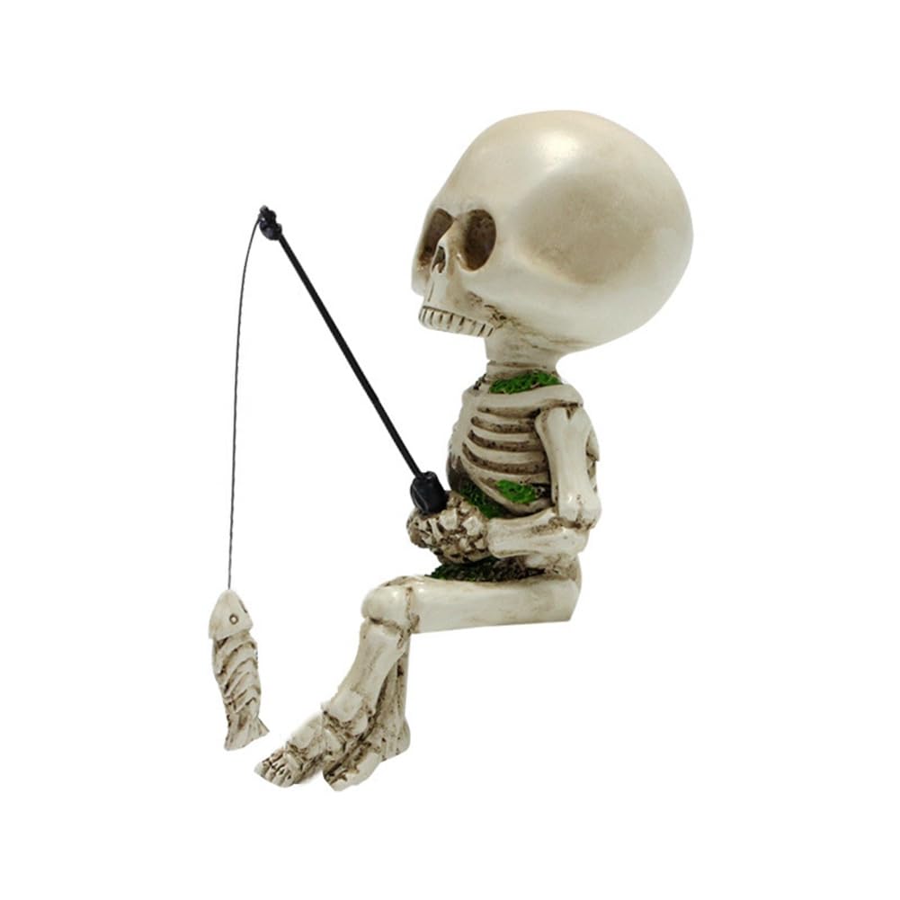 CTRLZS Skull Fishing Statue Resin Skeleton Fingures Skulls Crafts Decoration Aquarium Flower Pot Decoration Halloween Ornament