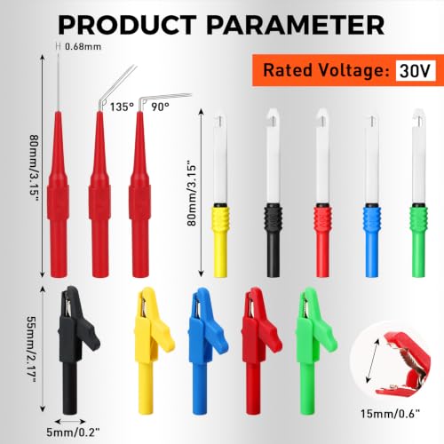 Image of 30-Piece Back Probe Kit, Multimeter Back Probe Pins with Test Leads and Alligator Clips, Insulation Wire Piercing Probes, Automotive Electrical Circuit Diagnostic Tool