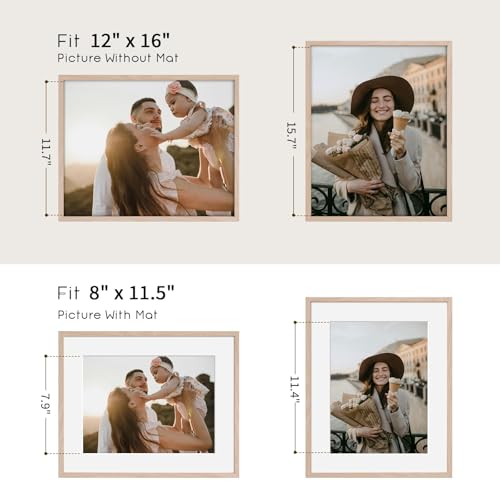 puthiac 12x16 Picture Frame Wood - 12 x 16 Poster Frame, 12 16 Oak Wood Picture Frame, 12 By 16 Frame, 12 x 16 Frame, 12x16 Picture Frames for Wall(3 Pack, Beige)