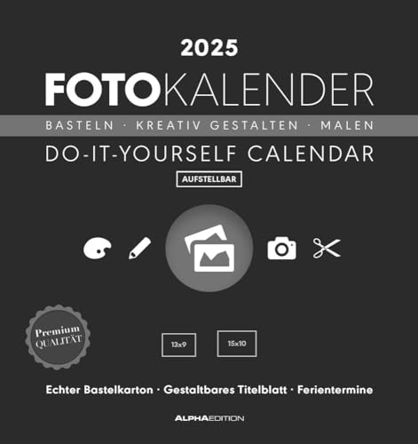 Photo Craft Calendar Black 2025 - Do it yourself calendar 16 x 17 cm - dated - creative calendar - photo calendar - Alpha Edition: Do it yourself calendar image 2