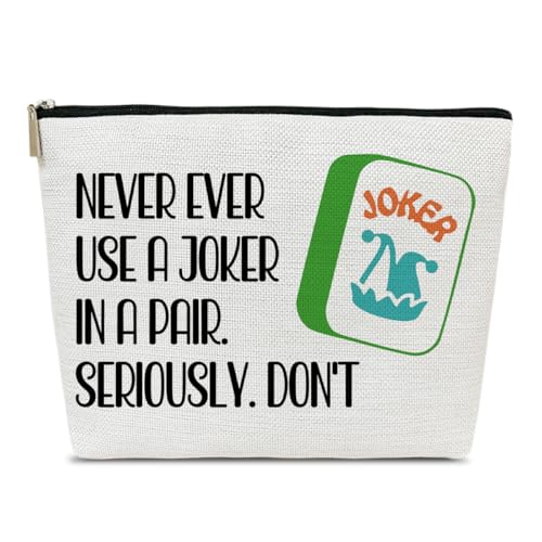 Ythuil Funny Mahjong Joker Gifts Makeup Bag for Purse, Birthday Gifts for Mahjong Lovers Game Players Women Sister Besties, Never Ever Use a Joker in a Pair Organizer Pouch