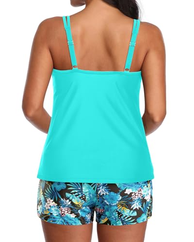 Image of Tempt Me Two Piece Tankini Swimsuits for Women Tummy Control Bathing Suit with Shorts Athletic Two Side Pockets Swimwear