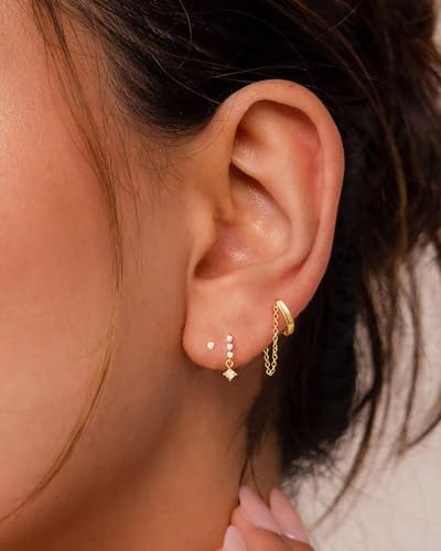 Gold Chain Earrings for Women, Minimalist Small Dangle Chain Huggie Hoop Earrings for Women3