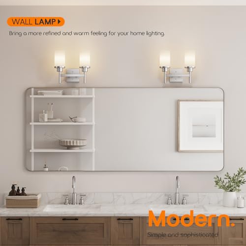 Image of Bathroom Light Fixtures Brushed Nickel Vanity Lights with White Frosted Glass Shade, Double Wall Lamps for Mirror Kitchen Living Room Porch T001BR-L2