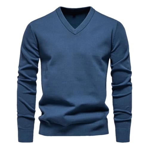 Men's Business Casual Knit Sweater V-Neck Solid Long Sleeve Thin Wool Sweaters