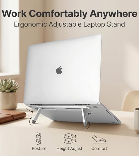 Image of Enclave Laptop Stand Adhesive Invisible Aluminum Computer Riser for Desk Adjustable Notebook Mount Stable for Tablets Laptops Keyboard 10-15.6 Tabletop. (Grey)