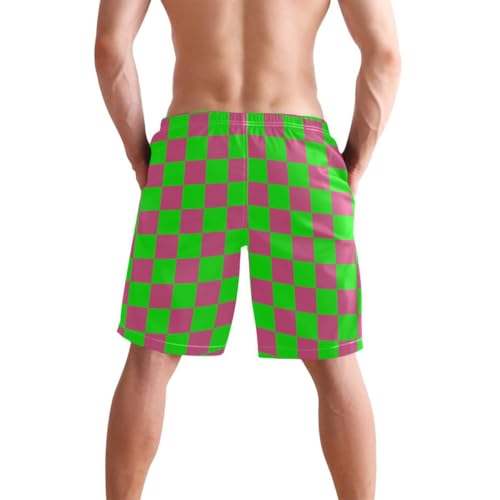 Green and Red Buffalo Checkered Mens Swim Trunks Quick Dry Beach Shorts with Pocket S3