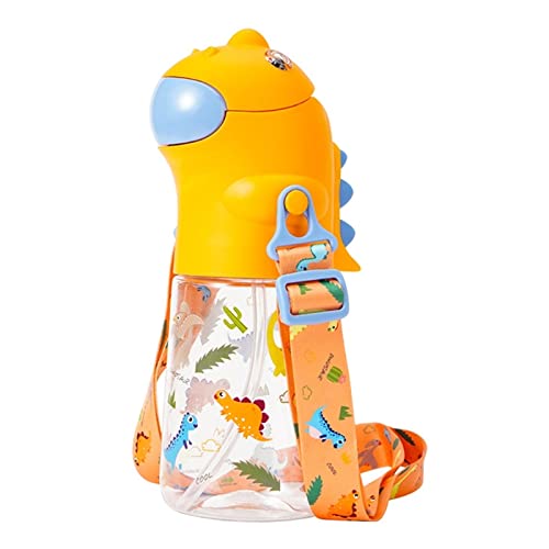 WXTRE Botella de Agua Botella de Agua para niños de Dinosaurio de Dibujos Animados de 560 ml con Correa para el Hombro de Paja Hervidor Escolar 22.5x7.5cm / 8.86x2.95in A Prueba de Fugas Cover