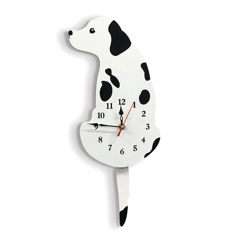 SUN-K Dog Wall Clock Home Decor Clock Children's Bedroom Wall Decor Dog Wagging Tail Clock Gifts for Children Birthday White