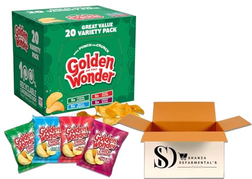 Golden Wonder Crisps Variety Pack 20 Bags Mixed Flavours Multipack (Cheese & Onion Ready Salted Salt & Vinegar Smoky Bacon) | Lunchbox & Sharing Snacks