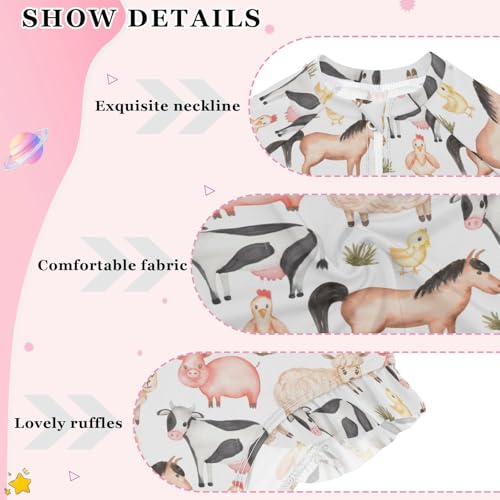 Aflyko Girls' Rash Guard Swimsuit Cartoon Sheep Cow Pig Chicken One-Piece Swimwear UPF 50+4