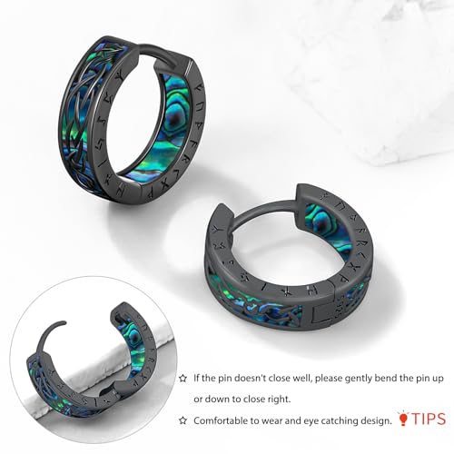 Viking Earrings for Men Women Sterling Silver Black Blue Celtic Hoop Earring Sturdy Norse Mythology Hypoallergenic Jewelry Gifts4