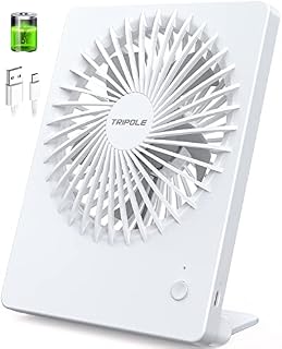 TriPole USB Desk Fan, 2000mAh Portable USB Fan 3 Speeds Rechargeable Mini Fan Battery Fan Last 4-16hrs, 180°Adjustable Table Cooling Fan 30dB Silent Fan for Bedroom, Office, Library, Travel-(Black)