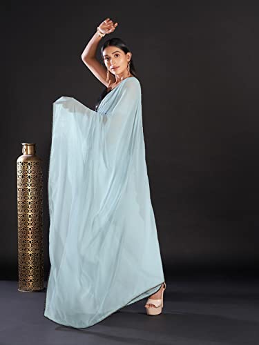 Image of AKHILAM Women's Black Embellished Georgette Saree With Unstitched Blouse Piece