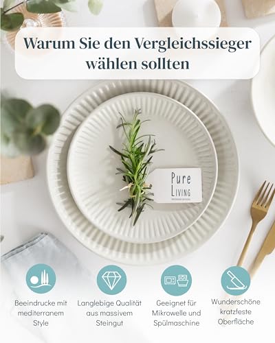 Steingut Geschirrset 6 Personen Hygge 18 tlg. TESTSIEGER, Traumhaftes Skandinavisches Steingut Geschirr Set, Schüssel- und Teller Set, Tafelservice 6 Personen, Geschirrsets Pure Living in Beige