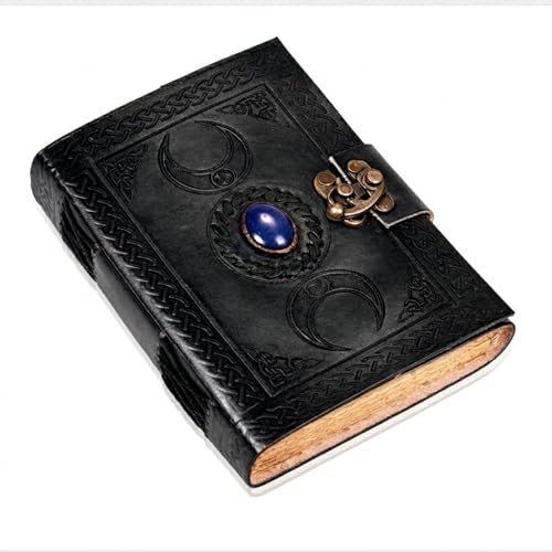 cuero 3 Moon Blue Lapis Embossed Vintage Leather Journal for Men & Women - 176 Pages, Antique Handmade Deckle Edge Vintage Paper, Leather Journal Writing Notebook Dairy Gift(10 inch by 13 inch, Black) [Unknown Binding]