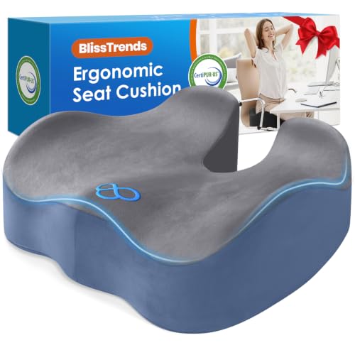 Image of BlissTrends Memory Foam Seat Cushion for Office Chair & Car Seat Grey&Blue