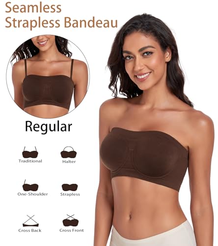 Image of Women's Underwire Strapless Multiway Bra Bandeau Seamless Supportive Bras Non Padded Top