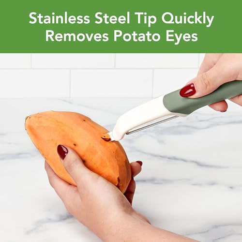 Image of Tovolo Vegetable Peeler with Ultra Sharp Stainless Steel Swivel Blade Non Slip Handle, Multi Functional Dishwasher Safe Kitchen Wide Ribbon Potato Peeler for Fruit Veggies Carrots Apples, Thyme Green