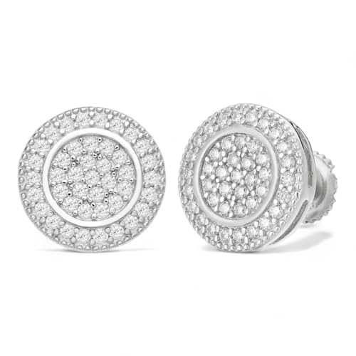 MOISSANITE Iced Out Round Stud Earrings – Pass Diamond Tester – Solid 925 Silver – VVS D Color – 11mm – GRA Certified – Rapper Style Earrings for Men