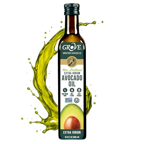 Image of Grove Extra Virgin Avocado Oil - Cold Pressed, High Heat Cooking, 500ml | Plant Based, Vegan, Gluten Free, 100% Natural, High Smoke Point Cooking Oil with 32 Whole Avocados in Every Bottle
