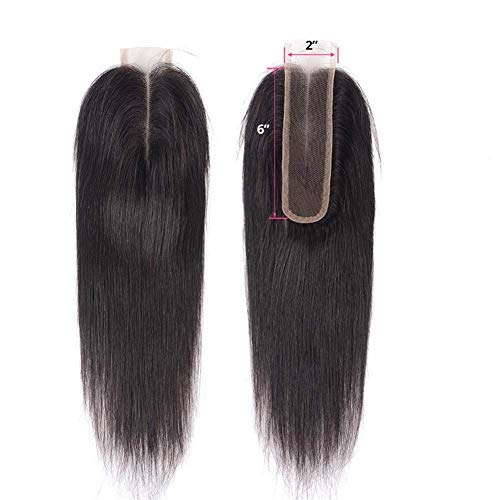 Aigemei 9A Human Hair Lace'' Closure Brazilian 100% Unprocessed Human Hair 2x6 Middle Part Front Straight'' Closure 20"